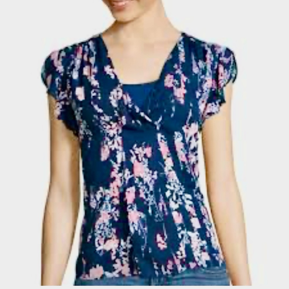 A.N.A (A
New Approach) floral wrap blouse.